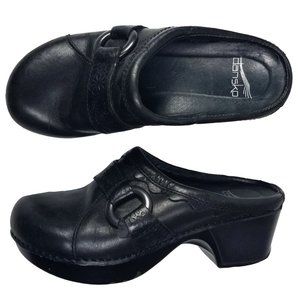 Dansko Professional Black Leather Clogs Floral Inlay Strap Nurse Dr Salon Size 6
